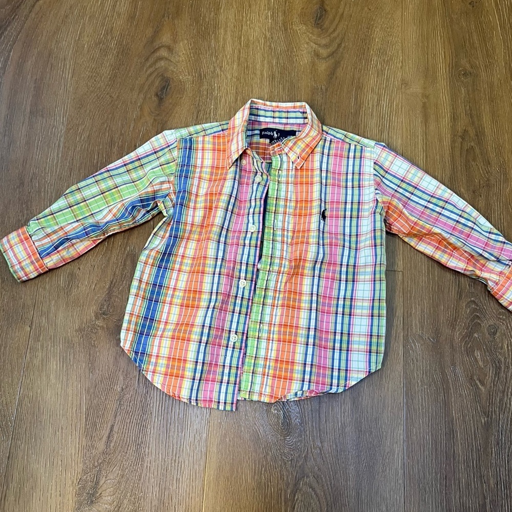 Ralph Lauren Long Sleeve Button Down Shirt 24 Months Poplin Pastel Plaid